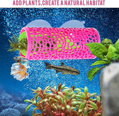 Abizoo Betta Fish Pink Tunnel Hideout for Aquarium Decoration Durable Hollow Design Easy to Clean Smooth Finish Enhances Habitat Comfort Fish Tank Accessory for Shrimp Guppies