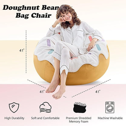 Donut Bean Bag Chair - Cute Bean Bag Sofa with Filler - Ideal for Girls Room and Dorm Decor - Oversized Lounge Chair for Teens and Kids - Plush BeanBag Furniture for Bedroom Living Room - 41inch