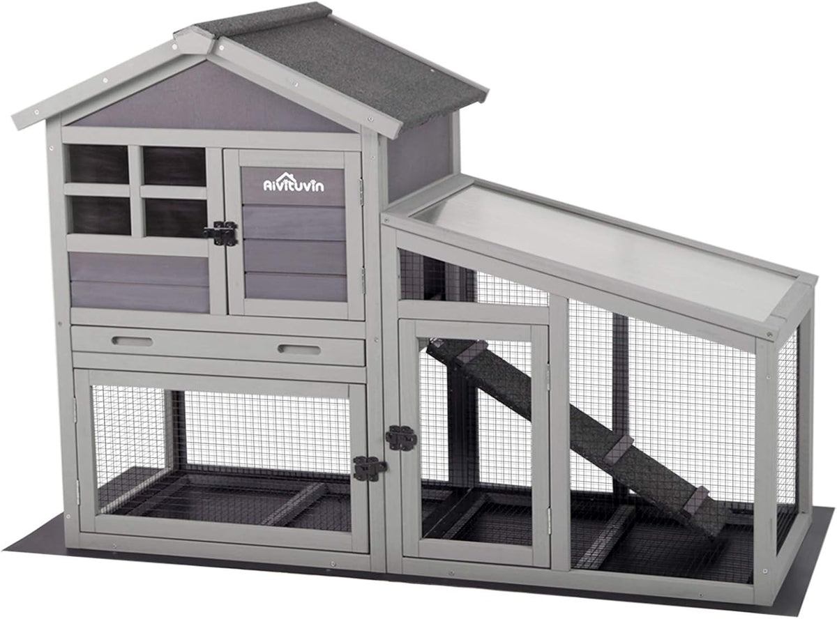 Aivituvin Rabbit Hutch Outdoor Chickecn Coop Indoor Bunny Cage with Pull Out Tray,Upgrade Version,Removable Bottom Wire Mesh 53.4" L x 23.6" W x 38.1" H