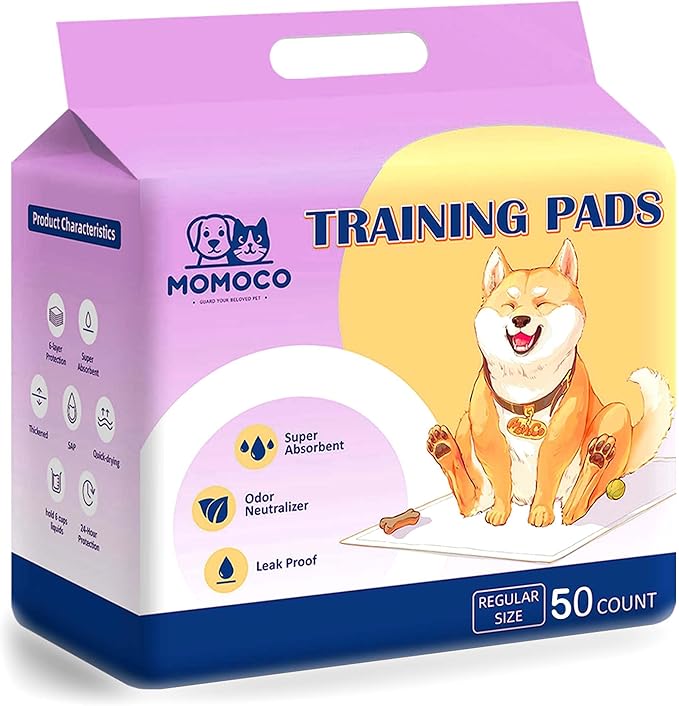 MoMoCo 50 Count Puppy Pads, 22" x 22" Dog Pee Pads with 6-Layer Leak-Proof Protection, Quick-Dry Disposable Training Pads, Super Absorbent Pet Pads