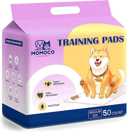 MoMoCo 50 Count Puppy Pads, 22" x 22" Dog Pee Pads with 6-Layer Leak-Proof Protection, Quick-Dry Disposable Training Pads, Super Absorbent Pet Pads