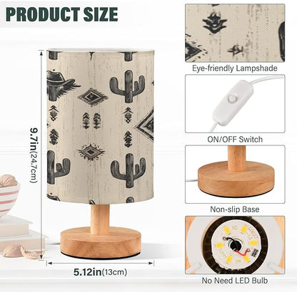 Western Cowboy Cactus LED Table Lamp for Bedroom Bedside Lamp with USB Charging Ports Decor Nightstand for Living Room Reading Dorm Desk Home Office