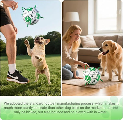 Size 2 Dog Soccer Ball with Straps White & Green Durable Training Ball for Pets Interactive Outdoor Dog Toy, for Small & Medium Puppies, Pet Supplies
