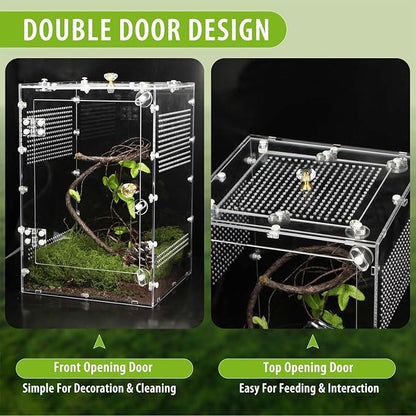 Reptile Enclosure 10 Gallon for Crested Gecko, Lizard, Bearded Dragon, Snakes，Frogs, Large Spiders, Acrylic Reptile Tank Feeding Terrarium with Front & Top Opening Doors and Vent Holes - 12"*12"*18"