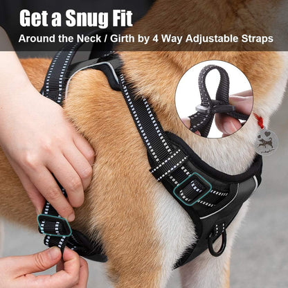 PoyPet No Pull Dog Harness, Reflective Comfortable Vest Harness with Front & Back 2 Leash Attachments and Easy Control Handle Adjustable Soft Padded Pet Vest for Small to Large Dogs (Black,XL)