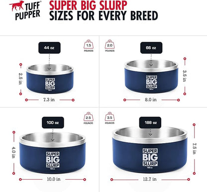 Tuff Pupper Heavy Duty Insulated Dog Bowl | Double Wall Stainless Steel Dog Food Dish | Non-Slip Spill Proof Dishwasher Safe Cat Bowl | Water Dish for Feeding Large Medium Small Pets (188oz, Blue)