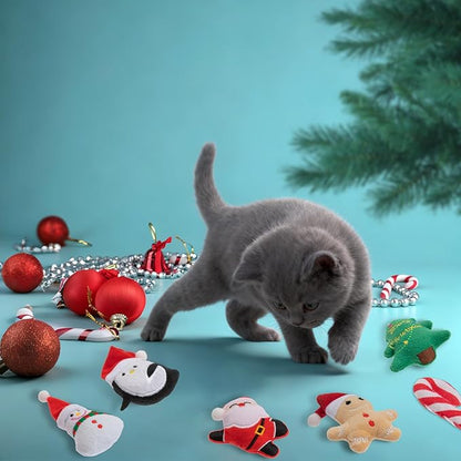 6pcs Christmas Catnip Toy，Indoor Santa Claus Snowman Tree Shaped Cat Toy Plush Interactive Chew Bite Toys for Cat Kitten Indoor Festive Holiday Cat Lover Gift