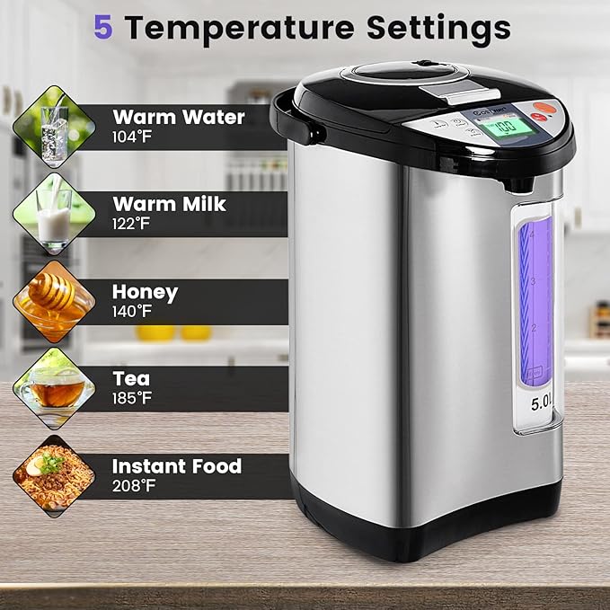COSTWAY Instant Electric Hot Water Boiler and Warmer, 5-Liter LCD Water Pot