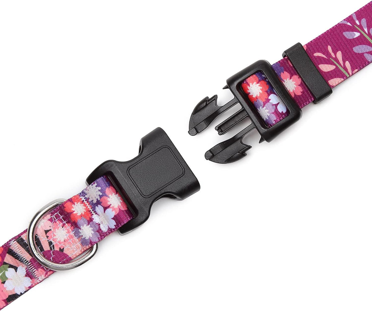 Mercano Adjustable Dog Collar - Special Design Patterns, Soft Nylon Comfortable Durable Pet Collar for Small Medium Large Dogs (S, Colorful Flower)