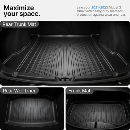 All Weather Cargo Liners for Tesla Model 3 Trunk Mats,Front Frunk and Rear Trunk Tray Mats Protector 2021 2022 2023 Accessories