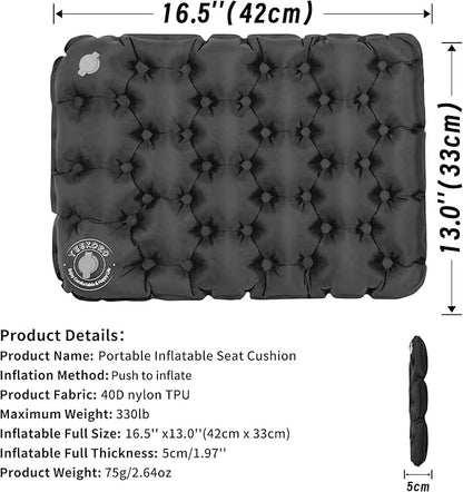 YEEKORO Inflatable Seat Cushion, Lightweight Camping Air Sitting Pad with Repair Cloths, Waterproof Air Seat Cushion, Portable Push-Press Seat Cushion for Airplane Travel Hiking Office Stadium Seat