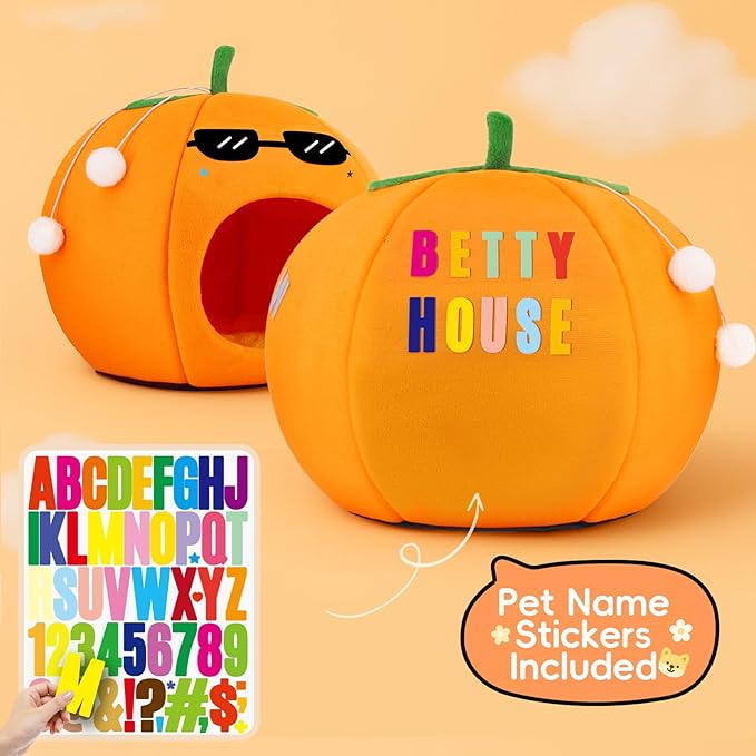 Cute Cat Beds for Indoor Cats, Small Dog Beds, Soft Washable Pet Beds for Kitten and Puppy, Funny Orange Cat Cave, 19 Inches