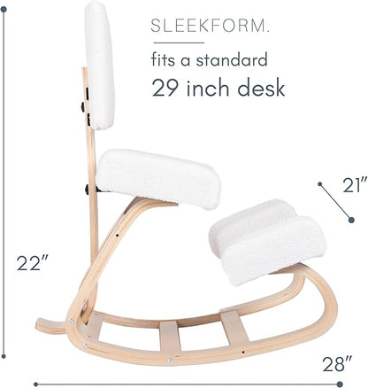 Sleekform East Austin Ergonomic Kneeling Chair with Back Support - Boucle and Wood Ergo Stool for Desk - Best Ergonomic Kneeling Office Chair for Posture and Leg Circulation