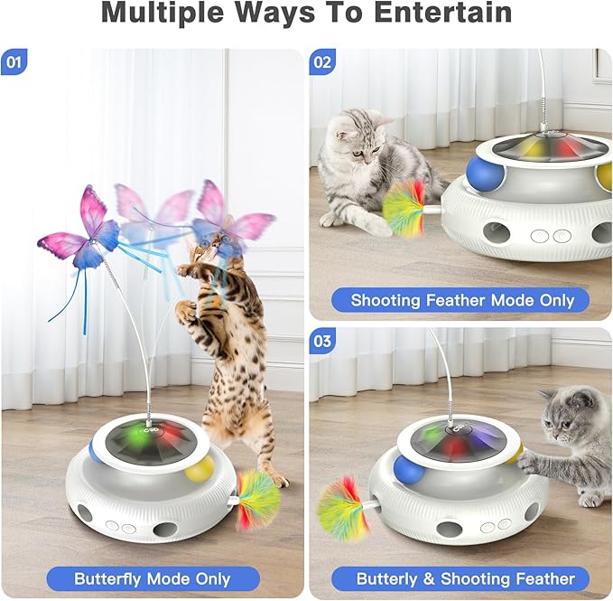 Automatic Interactive Cat Toys for Indoor Cats & Bored Adults - Kitten Toys with Fluttering Butterfly, Ambush Feather & Track Balls - Exercise & Stimulation for Playful Cats (Beige)