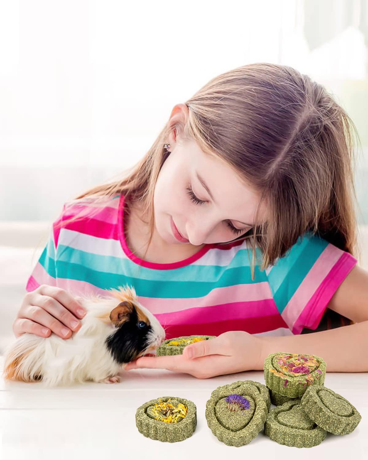 Sofier 28Pcs Timothy Hay Treats Rabbit Toys Bunny Toys Guinea Pig Natural Handmade Treats and Chews for Small Animals Hamster Chinchilla Rat Gerbil