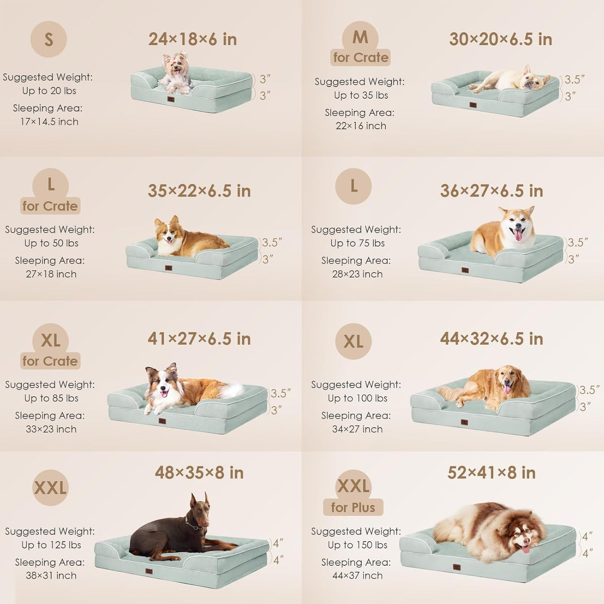 EHEYCIGA Orthopedic XL Dog Beds, Waterproof Memory Foam Dog Bed for Extra Large Dogs, Non-Slip Bottom and Egg-Crate Foam Big Pet Couch Bed with Washable Removable Cover, Sage Green