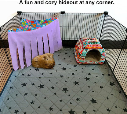 RIOUSSI Guinea Pig Hideout Hideaway Corner Fleece Toys Cage Accessories with Reversible Sides, Heart/Gray-Purple