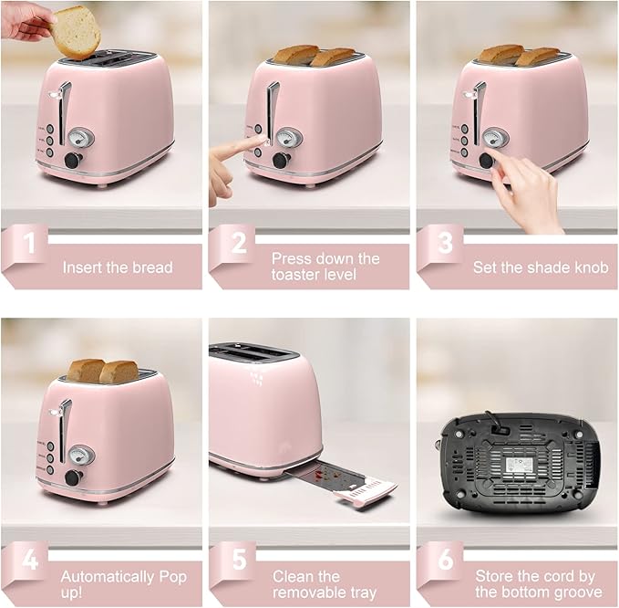 Toaster 2 slice, Retro Stainless Steel Toaster