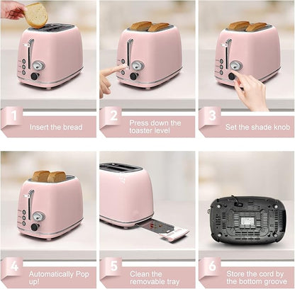 Toaster 2 slice, Retro Stainless Steel Toaster