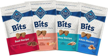 Blue Buffalo Bits Soft Dog Treats for Training, Made With Natural Ingredients & Enhanced with DHA, Beef, Salmon, Turkey, & Chicken 4-oz Variety Pack, 4 ct