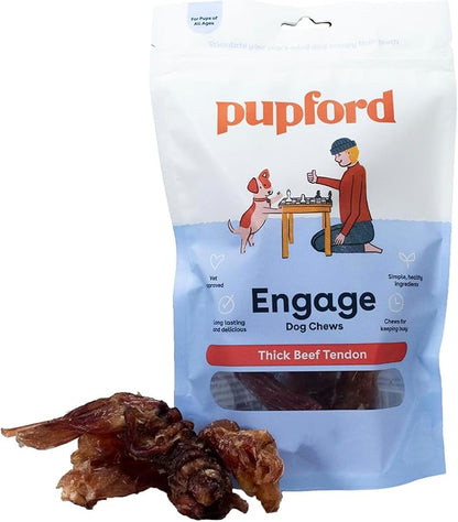 Pupford Thick Beef Tendon Chews for Dogs & Puppies, All-Natural Dog Chew with Glucosamine for Joint Health, Long-Lasting Toy, Great for Teething (5 Count)