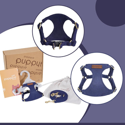 Puppytie No Pull Dog Harness with Multifunction Dog Leash,Soft Adjustable No Choke Escape Proof Pet Harness Vest for Medium Dogs or Large Dogs,Navy,M