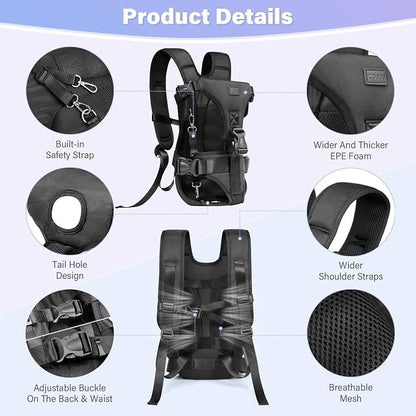 YUDODO Front Pet Carrier Backpack for Small Dog, Legs Out Dog Chest Carrier | Safety Belt, Ergonomic Support, Hands Free, Durable & Comfortable, For Walking Hiking Cycling, Black, S