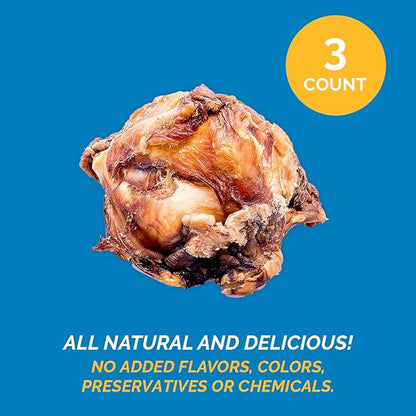 123 Treats Meaty Dog Bones, 100% Natural Knee Cap Beef Bone Dog Treats, No Additives, Made from Premium USA Grass Fed Beef, Tasty Long Lasting Chews for Dogs, Improve Oral Health, Pack of 3