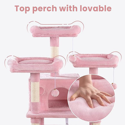 SHA CERLIN 68 Inches Multi-Level Large Cat Tree for Large Kitties/Big Cat Tower with Condo/Cozy Plush ‌Pussycat Perches/Sisal Scratching Posts and Hammocks/Activity Center/Pink