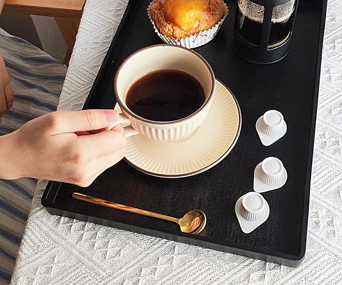 Black Serving Tray (15 x 10.6 inch), Large Tray for Serving Accessory, Snack, Dessert, Spa, Coffee, Drinks, Tea, Bar, Party, Seasoning, Perfume and Display Use.