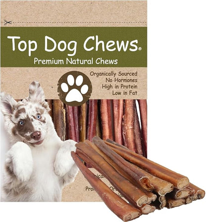 Top Dog Chews - 12 Inch Standard 12 Pack Bully Sticks, Long Lasting, 100% Natural Beef, Free Range Grass Fed, High Protein, Supports Dental Health Dog Treat, 12 Pack