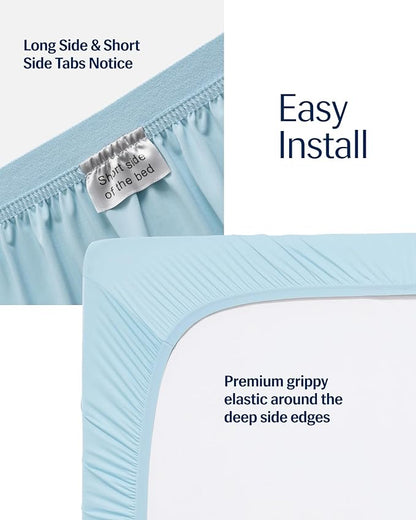 REST® Evercool®+ Fitted Sheet, Queen Size, Light Blue, 15" Deep (up to 18’’), Breathable Bedding for Hot Sleeper and Night Sweats, Bed Sheet with Ionic+ Self-Cleaning Silver Yarn for Sensitive Skin