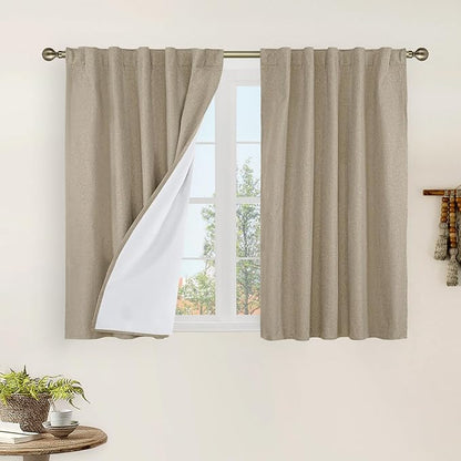 LAMIT 100% Blackout Short Linen Curtains