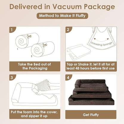 EHEYCIGA Memory Foam Dog Bed Large Size Dogs, Orthopedic Dog Bed Large with Washable Removable Cover, Waterproof Pet Sofa Couch with Nonskid Bottom, 36x27x6, Brown | Washable Removable Cover, Waterproof Flat Pet Sofa Couch with Nonskid Bottom, 36x27x6