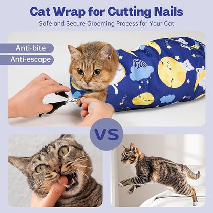 Paw Legend 27.6" Cat Wrap for Grooming Cat Wrap for Cutting Nails Cat Restraint for Nail Clipping Self Adhesive Blanket Restraint Cloth for Cats Within 15lbs