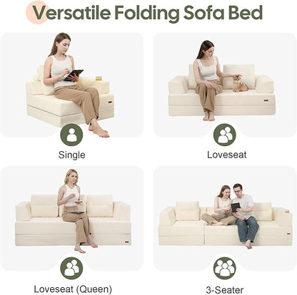 COMAX Folding Sofa Bed, Foldable Couch for Bedroom, Corduroy Convertible Floor Sleeper Futon Chair Foam, 3 in 1 Fold Out Chair Portable Comfy Lounge Couch Single Sofa Bed for Small Space Guest Room