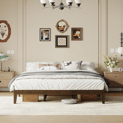 King Size Wood Platform Bed Frame, 12 Inch Solid Wood Bed Frame with Wooden Slats, No Box Spring Needed, Easy Assembly,Espresso