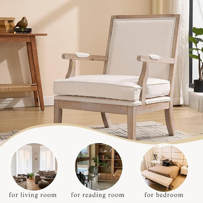DM Furniture Accent Chair Set of 2 Mid-Century Modern Living Room Chair Linen Fabric Upholstered Lounge Armchair with Solid Wood Frame & Removable Cushion for Living Room, Bedroom, Balcony, Beige