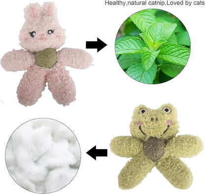 Cat Toys with Catnip Kitten Chew Bite Supplies Boredom Relief Fluffy Kitty Teeth Cleaning Chewing Cat Lovers Interactive Plush Gift (Frog)
