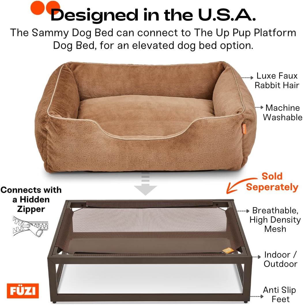 FUZI Luxury Aesthetic Dog Bed for Large Dogs with Washable Cover, Pet Couch, Pet Bed with Sides, Non-Slip Bottom, Soft and Durable Calming Dog Bed, Faux Rabbit Fur, Large 35.6x28.5x9.5 Soft White