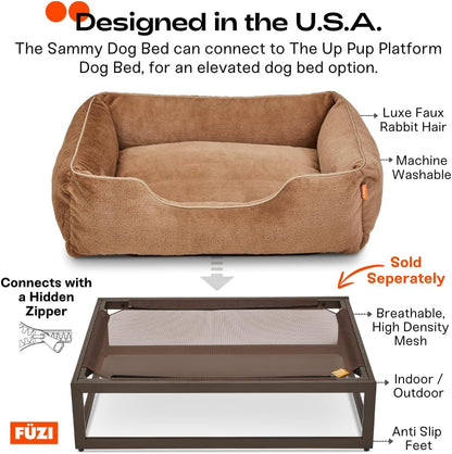 FUZI Luxury Aesthetic Dog Bed for Small Dogs with Washable Cover, Pet Couch, Pet Bed with Sides, Non-Slip Bottom, Soft & Durable Calming Dog Bed, Faux Rabbit Fur Cover, Small 25.1x16.75x9.5 Dark Grey