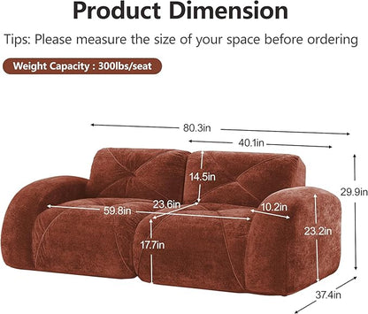 Modular Sectional Sofa with Free Combination,Boneless Floor Couch for Small Spaces, Living Room & Lounge,Velvet 2-Seater Sectional Couch with Comfortable Deep Seat,No Assembly Needed