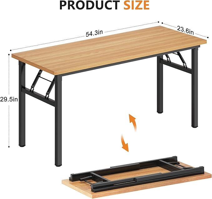 DlandHome Large Computer Desk, Folding Desk, Decent and Steady Home Office Desk/Workstation/Table 54.3inch Teak Black