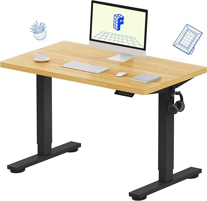 FLEXISPOT EN1 One-Piece Standing Desk with 1-Inch Thick Desktop, 40"x24" Electric Height Adjustable Desk for Home Office & Multi-Device Workstations, Maple