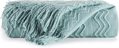 BOURINA Aqua Throw Blanket 50x60 Inches Throw Textured Solid Soft Sofa Couch Decorative Knit Blanket