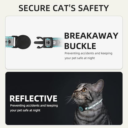 Waterproof Airtag Cat Collar, Reflective Cat Airtag Collar with Bell, Breakaway Cat Collar AirTag Holder, Lightweight Kitten Collar for Apple Air tag, Cat GPS Collars for Girl Boy Cats, Kitten (Teal)