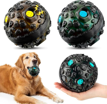 Honoson 2 Pcs Dog Ball for Aggressive Chewers, Indestructible Interactive Dog Toy with Squeaky Giggle, Elastic Rubber Wobble Chew Toy for Small Medium Large Dogs, Teeth Cleaning