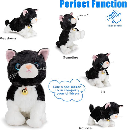 Smalody Interactive Electronic Plush Toy - Upgrade with LED Light Eyes Animated Sound Control Electronic Pet, Robot Cat Kitten Toys Gifts for Boys & Girls Kids Birthday Christmas (Black)