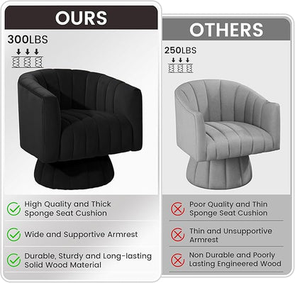 Kromax Swivel Accent Chair with Armrest, Mid Century 360 Degree Swivel Barrel Chair Overstuffed Tufted Velvet, Ideal for Living Room, Bedroom, Reading Room, Black