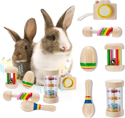 6 Pcs Wooden Bunny Toys - Safe Rabbit & Guinea Pigs Teeth Grinding Toys for Chinchillas, Hamsters & Small Animals - Indoor & Outdoor